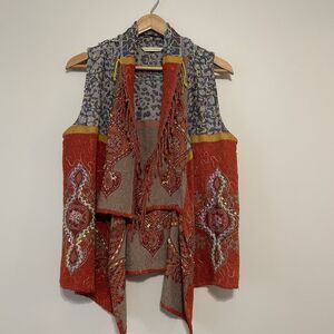 Soft Surroundings S/M Wool Vest Open Front Fringe